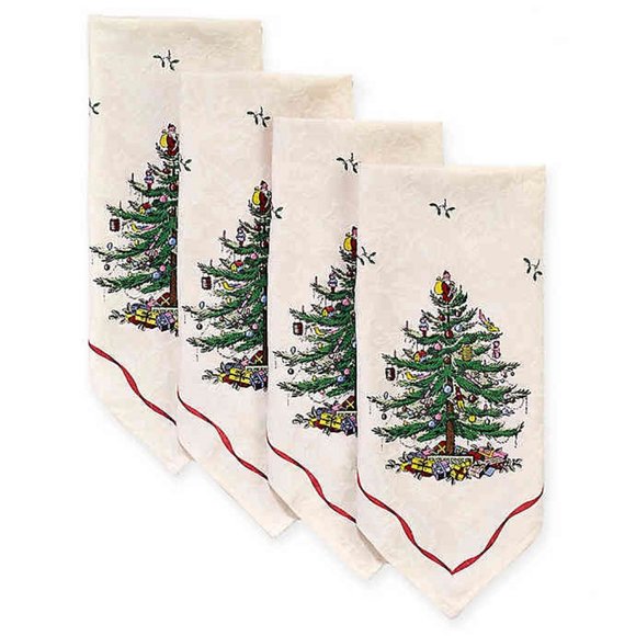 RARE Set of 4 brand new Spode Whimsical Christmas Tree Table Napkins w/ Red Trim - Picture 1 of 8